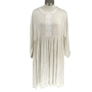 The Plavate Womens Pleated Long Sleeve Buttoned Emily Off Dress White Size Small
